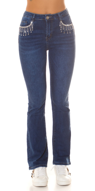 Hoge taille bootcut jeans met glitter details blauw
